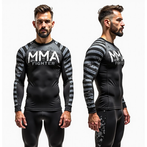 Ajuste personalizado Athletic Rash Guard Compresión Manga completa y corta Ropa de entrenamiento MMA Gear kimono de jiu jitsu - Product Image 5