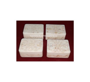 Nuevo diseño personalizado de trabajo de incrustaciones indias de cajas de joyería con incrustaciones de madreperla de mármol blanco hecho a mano de alta calidad - Product Image 1