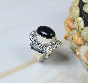 <b>Black</b> <b>Onyx</b> 925 Sterling Silver Oval Gemstone <b>Ring</b> Handmade Designer Statement Jewelry for Women - Product Image 1