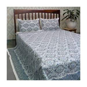 Le plus récent drap de lit en coton de conception indienne tendance avec 2 housses d'oreiller à motif floral bloc à la main imprimé décor à la maison approvisionnement en vrac - Product Image 5