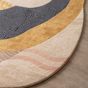Tapis rond abstrait contemporain fait à la main en laine pour chambre à coucher, salon, décoration intérieure, cadeau de Nouvel An avec dos en latex - Product Image 3