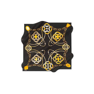 Black Silk Crepe Satin Square Logo Scarf for Summer - Product Image 1