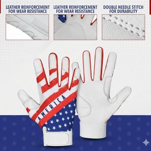 ถุงมือตีเบสบอลลายธงชาติอเมริกันจากโรงงานโดยตรง สีแดง ขาว น้ำเงิน ทำจากหนังและผ้า สำหรับผู้ใหญ่ทุกเพศ ใช้สำหรับฝึกซ้อม ปิดแบบสวม - Product Image 5