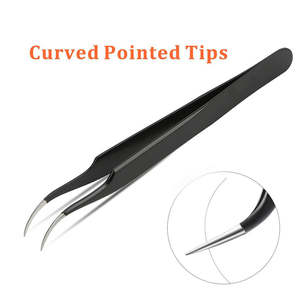 Ensemble de pinces à épiler pour extensions de cils en acier inoxydable, courbées et pointues, 3 pièces - Product Image 4