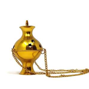 Brûleur d'encens en laiton fait à la main pour accessoires d'église Brûleur d'encens à chaîne et encensoir en laiton pour la décoration de jardin - Product Image 1