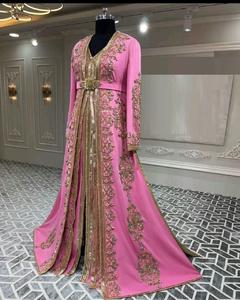 2025 @ Vestido de caftán Takchita Rosa tradicional argelino con cuentas de cristal adornadas, Dabka, perla, trabajo Resham para boda - Product Image 1