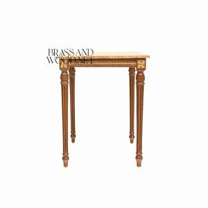 Table d'appoint carrée de luxe avec plateau en marbre beige naturel et pieds en bois cannelé classiques pour une décoration élégante d'angle de la maison - Product Image 2