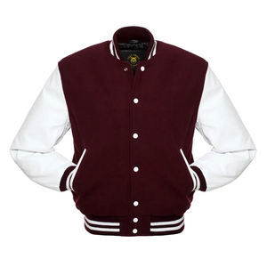 BrightWhiteSleeves-Maroon Body Letterman Jacket with Leather Sleeves letterman custom leather varsity jacket for men - Product Image 1
