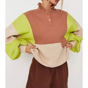 Algodón Streetwear Color Block Hoodie Custom Fleece Pullover Sudadera Mujeres Hoodies - Product Image 1