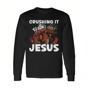 Crushing It With <b>Jesus</b> Christian Faith Monster Trucks Long Sleeve T-<b>Shirt</b> - Product Image 2