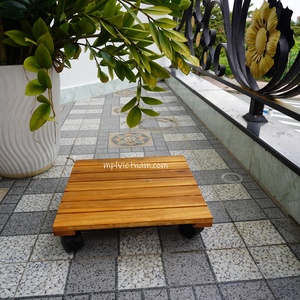 Support de marmite à rouler écologique et robuste en bois d'acacia avec roulettes verrouillables pour arrangement de plantes d'intérieur/extérieur pour la maison et le jardin - Product Image 3