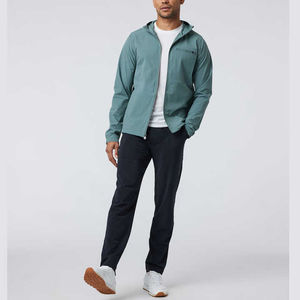 Veste coupe-vent en polyester 100% personnalisée OEM pour hommes, col à capuche avec logo sur le devant, tenue décontractée à glissière, conception personnalisée pour l'extérieur - Product Image 5