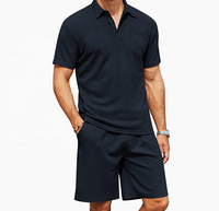 Ensemble polo et short en maille gaufrée pour homme, 2 pièces, été, décontracté, respirant, grande taille, étiquette de marque personnalisée, service OEM