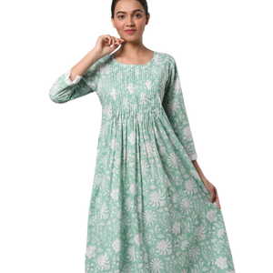 Vestido de verano de algodón 100% de encaje Kurti largo con estampado Floral para damas de honor indias bolsillos superiores plisados regalo perfecto para mamá ella - Product Image 1