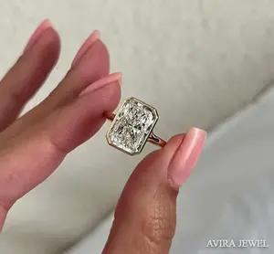 Anillo de Compromiso con Diamante Cultivado en Laboratorio de 1 Quilate, Corte Esmeralda, EF VVS, Oro Sólido de 10K, 14K, 18K, Sin Níquel, Sin Plomo, para Mujer, Boda - Product Image 6