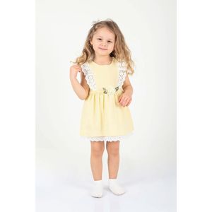 Vestito foderato Seersucker con dettagli in pizzo floreale dei miei piccoli-giallo - Product Image 3