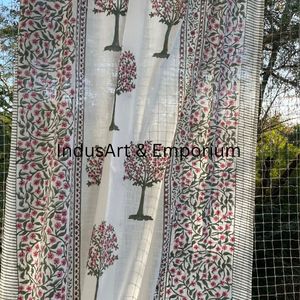 Floral Hand Block Printed Cotton Window <b>Curtain</b> Drapes Balcony Bedroom Window Valance Treatment Blinds - Product Image 4