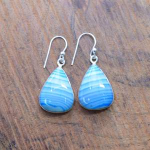Pendientes de Plata de Ley 925 con Ágata Azul de Botswana en Forma de Pera, Joyería Hecha a Mano, Regalo de Moda para Mujer - Product Image 1