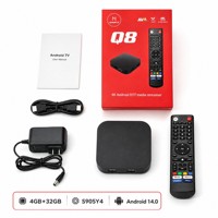 Boîtier TV professionnel Q8 pour le streaming, Android 14.0 S905Y4 4G 32G 4K Widevine L1, 1 pièce MOQ, logo personnalisé, application CMS, notification push, fournisseur OEM ODM