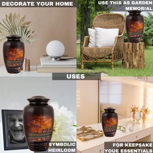 Urna de cremación de aluminio hecha a mano naranja y negra para adultos, recuerdo de cenizas conmemorativas funerarias seguras y duraderas, tamaño personalizado - Product Image 5