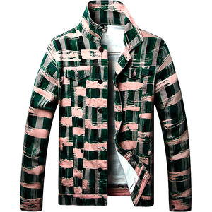 Chaqueta vaquera bordada elegante para hombre, ropa de calle Vintage desgastada con diseño de impresión Y2k, consciente de la moda - Product Image 1