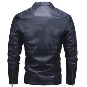 Veste en cuir pour homme, style motard, coupe slim, col rabattable, fermeture éclair, automne, noir - Product Image 2