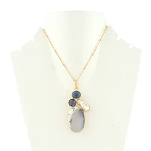 Женское элегантное модное ожерелье с натуральным дендритом, опал, жемчуг, гидро, кварцевое ожерелье с несколькими камнями, ожерелье с позолоченными бусинами