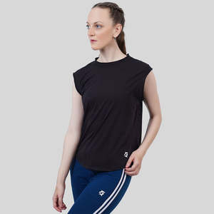 Yoga Tank in Black Lightweight Breathable Spandex Sport Bra Plus Size Fashion Design with Front Logo Solid Style Print Pattern - Product Image 3