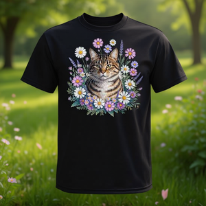 T-Shirt Estetica con Gattini e Fiori per Amanti dei Gatti, Maglietta Promozionale da Giardino - Product Image 3