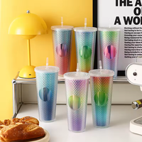 Gobelet isotherme réutilisable en PC à double paroi, 24 oz, avec paille, pour jus et café, écologique, populaire 2026, isolation thermique 12-24h, unisexe, pour fêtes