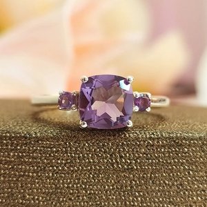 Solid 925 Sterling Silver Classic Design Amethyst Stone Women <b>Girl</b> Engagement Anniversary Fine <b>Rings</b> - Product Image 1