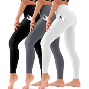 Pantalones de Yoga de alta calidad personalizados 2025 para mujer, mallas con Control de barriga de cintura alta para entrenamiento, mallas medias con patrón sólido para correr - Product Image 1