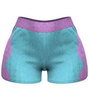 Shorts de Felpa de Algodón y Poliéster Premium, Color Azul con Cintura Rosa, Logotipo Personalizado Impreso y Bordado, Shorts para Mujer - Product Image 2