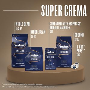 Café en grains entiers Lavazza Super Crema, torréfaction moyenne pour espresso, mélange Arabica et Robusta, sachet de 2,2 lb - Product Image 4