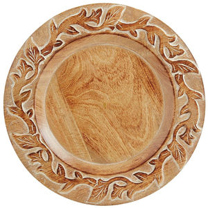 Assiettes de présentation en bois de manguier de qualité supérieure avec motif côtelé, vaisselle décorative ronde pour banquets et dîners en famille, lot de 4 - Product Image 2