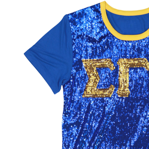 100 coton Sigma Gamma Rho Sorority Bleu Royal Sequin Tee Or Brodé Lettres Grecques Vie Grecque Vêtements Casual SGRho T-Shirt - Product Image 4