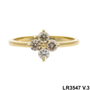 Elegante Anillo de Mujer con Cuatro Diamantes Naturales en Racimo, Chapado en Rodio sobre Oro Amarillo de 14K, con Corte Brillante, Joyería Fina - Product Image 1