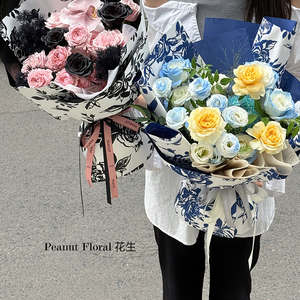Story Rose Printed Waterproof Floral Wrapping Paper Double Side Resin Coating for Fresh Flower Bouquets Flower Shop Supplies