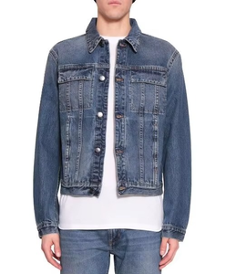 Nouvelle veste en jean décontractée coupe-vent à col montant multi-poches avec logo frontal pour homme, design tendance printemps-automne, best-seller - Product Image 4