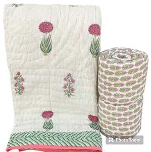 Nouveau classique/post-moderne lit simple couette réversible bloc de main imprimé coton couette vert Chevron rose motif floral - Product Image 1