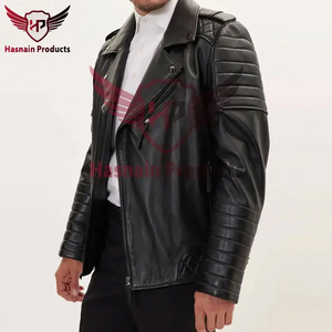 Blouson en cuir véritable noir pour homme, fermeture éclair asymétrique, manches matelassées en peau de mouton, style motard, matelassage losanges, veste d'hiver épaisse personnalisée - Product Image 5