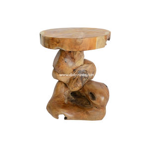 Tabouret empilable en racine de teck naturel, tabouret décoratif en bois massif pour meubles de salon et de maison - Product Image 1