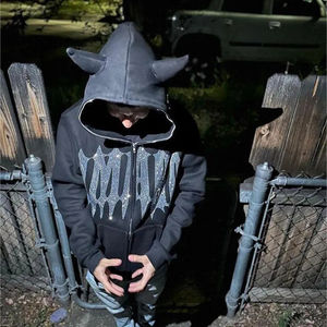 Personalizado bordado invierno diamante Baggy Boxy Fit piedra ácido lavado Zip peso pesado de gran tamaño Streetwear desgastado Rhinestone - Product Image 6