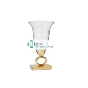 Jarrón de cristal sobre flor de loto dorada, diseño de Metal Base, decoración de diseño de Metal, florero y macetas para sala de estar y boda - Product Image 3