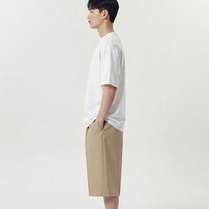 Men's <b>White</b> Crew Neck T-Shirt With Beige Pleated Shorts Set Loose Fit 100% Cotton Summer Casual Minimalist Style <b>Tracksuits</b> - Product Image 6