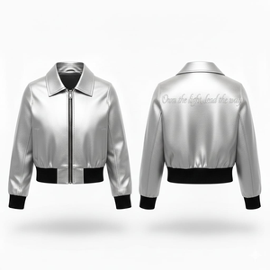 Chaqueta Bomber Impermeable de Algodón Negra Clásica para Mujer, Estilo Motero, Ajustada, con Estampado en la Espalda, Informal - Product Image 4