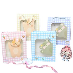 Sacs cadeaux transparents à motif de grille avant avec ours mignon, conception de lapin écologique, solutions d'emballage de fête réutilisables-(prune) - Product Image 5