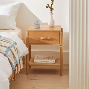 Hendrix Modern <b>Side</b> <b>Table</b> Solid Teak Wood with Woven Rope 1 <b>Drawer</b> Natural Finish for Bedroom or Hotel Living Room - Product Image 3