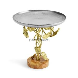 Qualité supérieure Forme ronde Couleur argent Bol poli brillant Plaqué or Fleurs et feuilles Design Stand Metal Made - Product Image 3