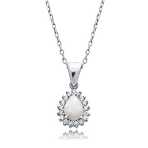 Pear Cut White <b>Opal</b> Stone CZ Design Wholesale Turkish Handmade Wholesale Charm <b>Necklace</b> for Women 925 Sterling Silver Jewelry - Product Image 2